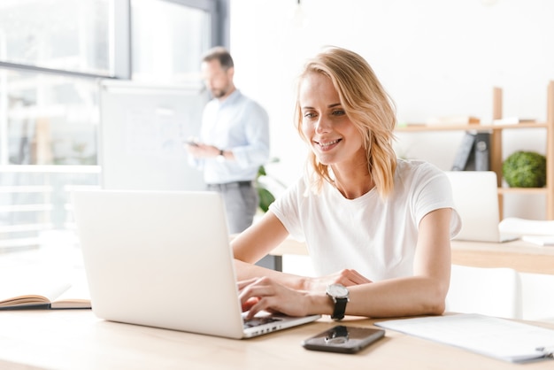 woman manager working on laptop computer