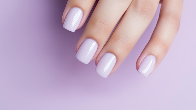 Woman manicure beautiful finger nails treatment on pastel color background