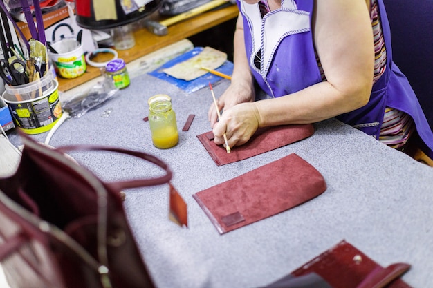 Woman manufacturing bags