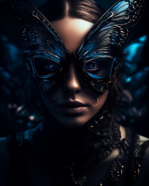 A woman in a mask with a butterfly on her face