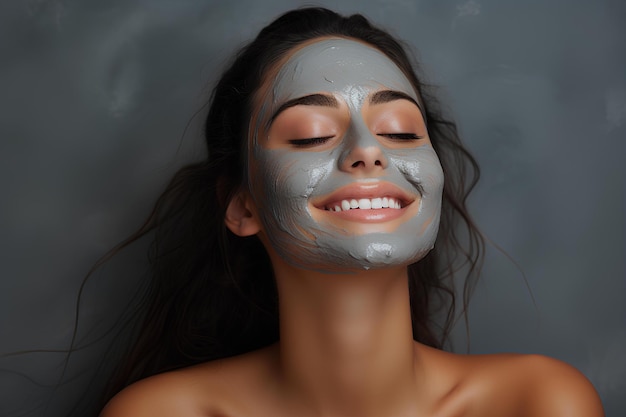 Woman in mask with grey texture on her face