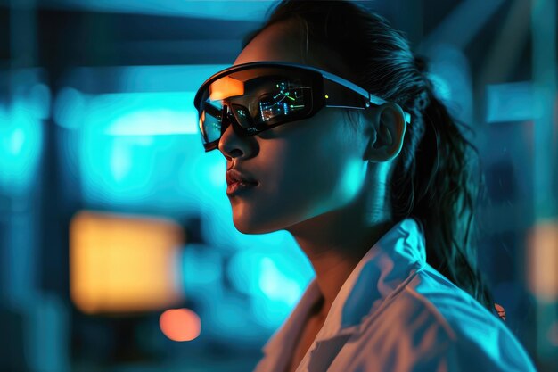 Photo woman mathematician in smart glasses