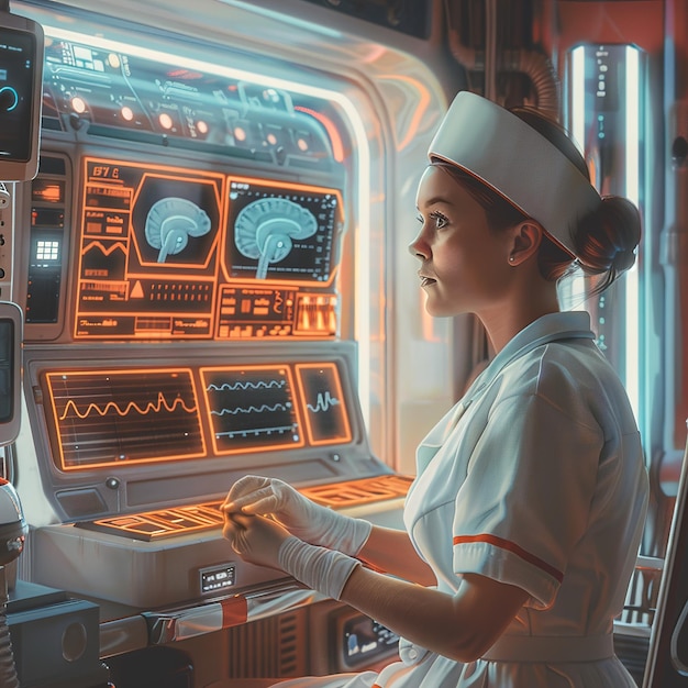 a woman in a medical machine with the words  medical  on the side