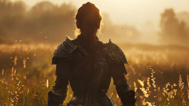 Photo a woman in medieval armor on a field