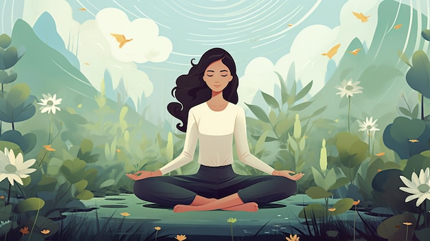 woman meditates in lotus position meditation yoga and meditation concept