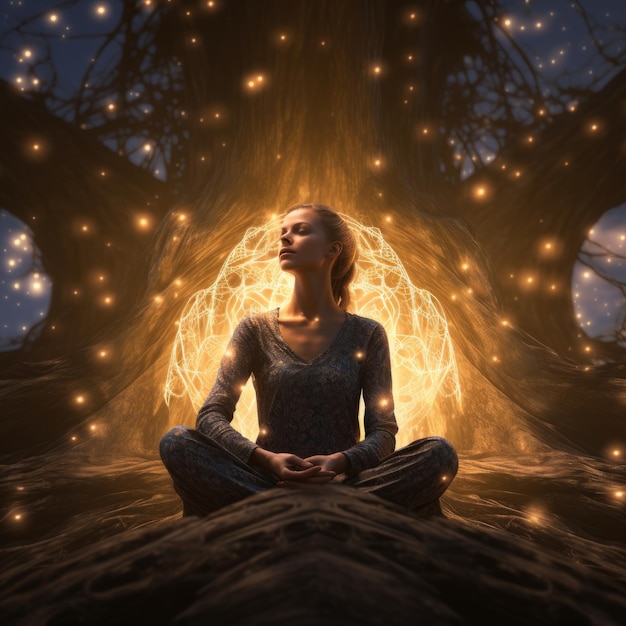 Woman Meditating and Glowing