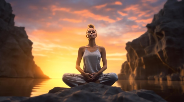 a woman meditating in nature