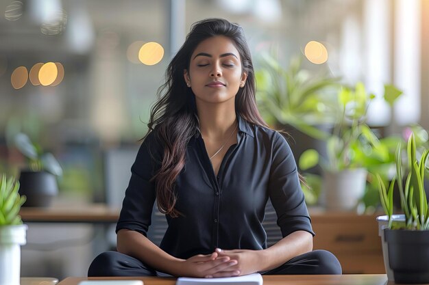 Woman meditating with eyes closed