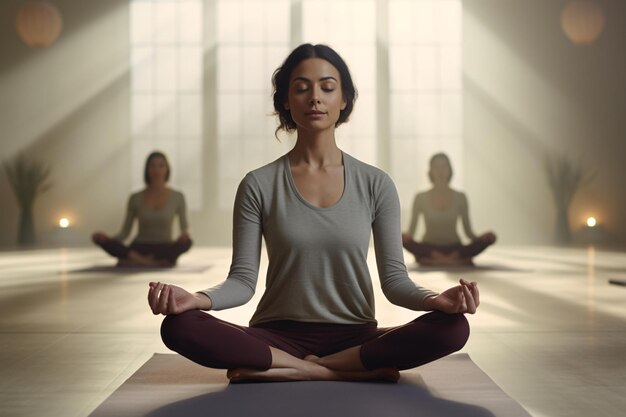 Foto una donna che medita in una postura di yoga