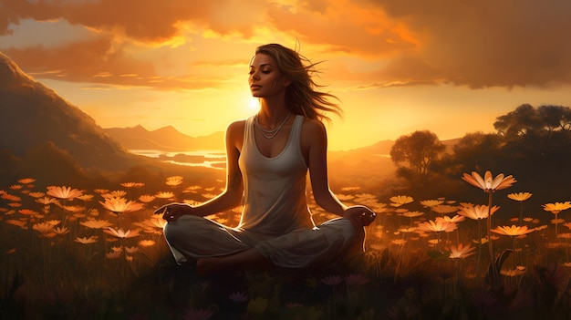 Woman meditating yoga practice fitness well being health