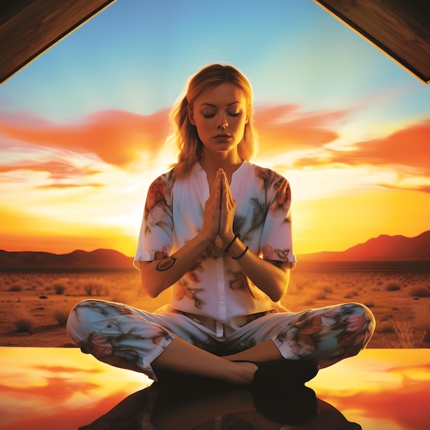 Foto donna che medita yoga pratica fitness benessere salute