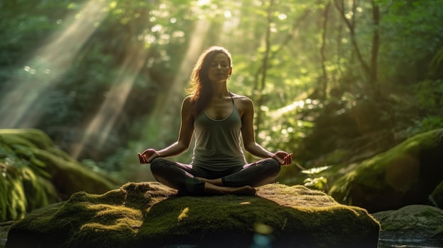 Woman in meditation Backlit Pose with calm and energy Generative AI image weber