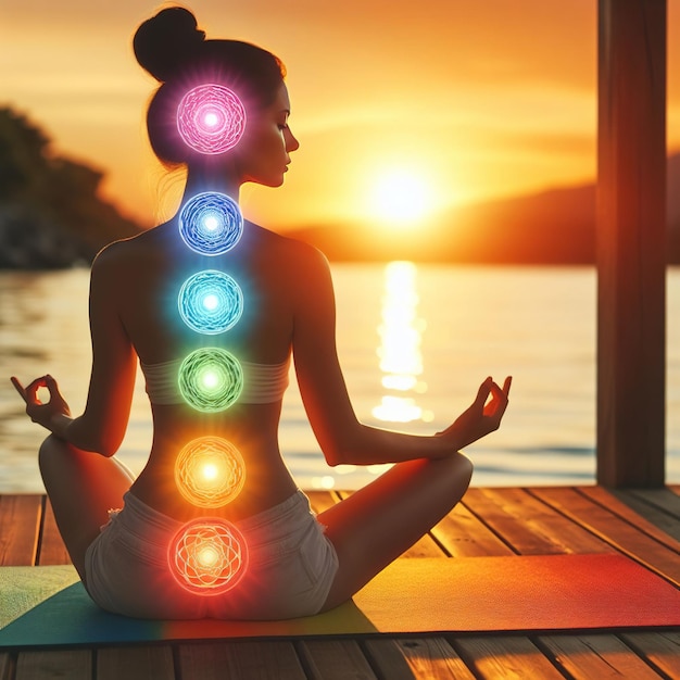 Photo woman meditation chakras energy