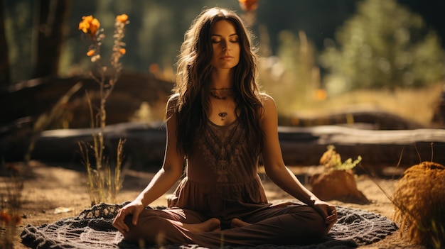 Photo woman in meditation pose in the garden