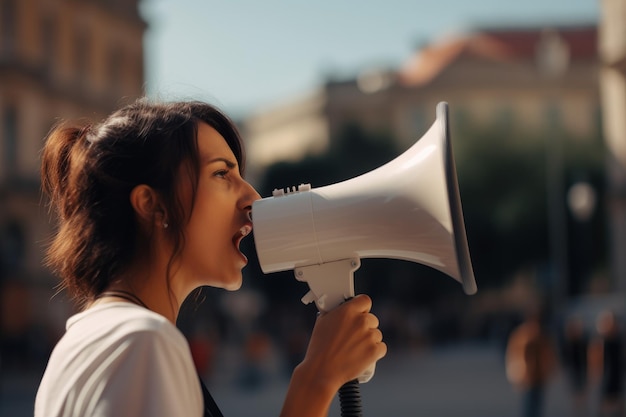 Woman megaphone speak Power equality Generate Ai