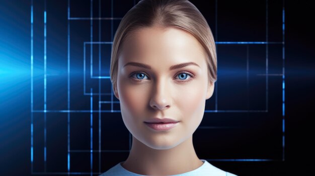 Photo woman merged with advanced technology