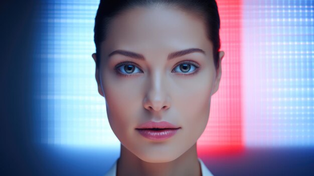 Photo woman merged with advanced technology