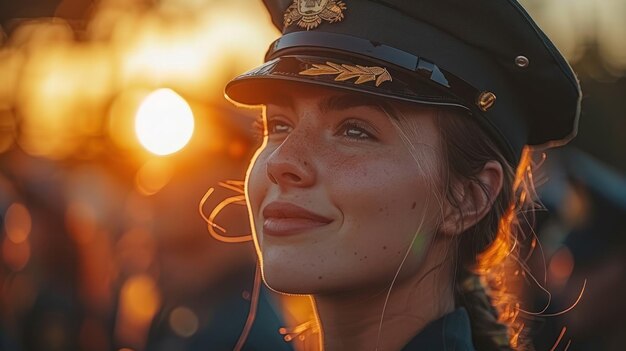 Woman in Military Uniform Looking Up