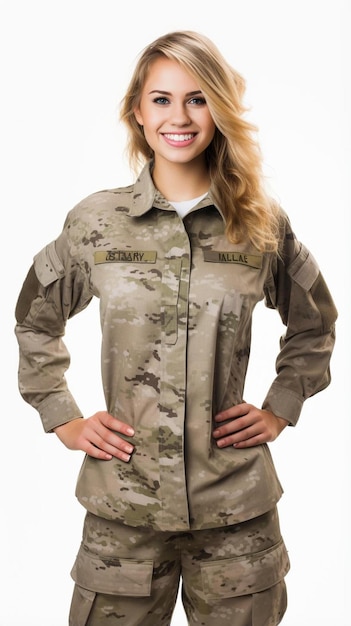 Foto una donna in uniforme militare che posa per una foto