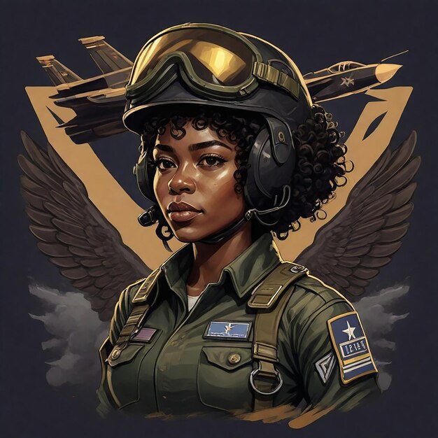 a woman in a military uniform with wings on the back of her head