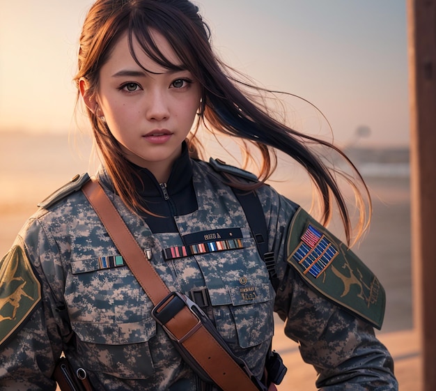 A woman in a military uniform with the words army on the front.