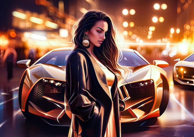 a woman model and luxury sports car