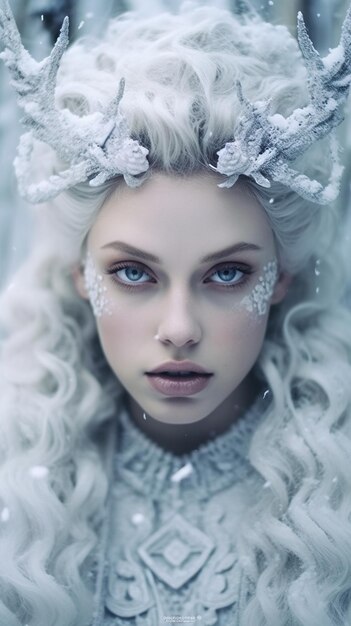 woman model makeup hair beauty dress fashion beautiful closeup snow winter angel cosmet