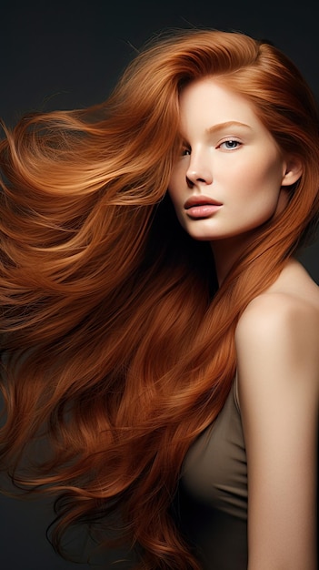 写真 無地の中立的な背景に分離された美しい髪を持つ女性モデル