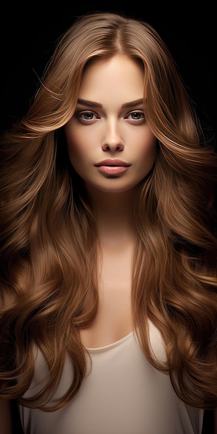無地の中立的な背景に分離された美しい髪を持つ女性モデル