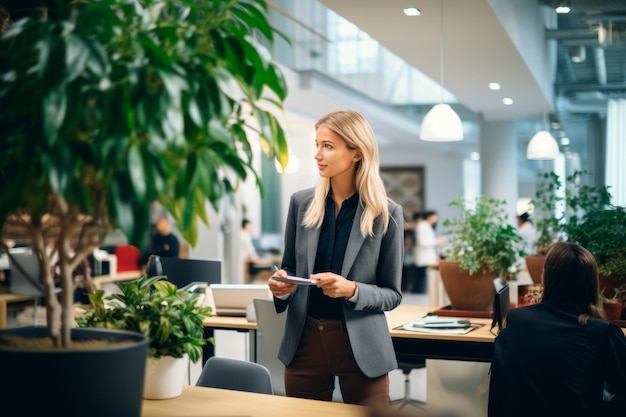 a woman in a modern coworking space office AI generative