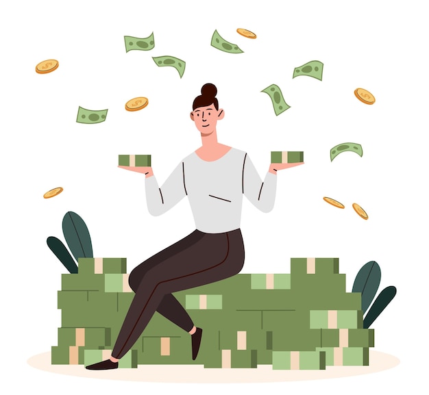 Woman under money rain