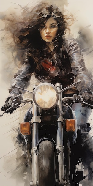 a woman on a motorcycle with a light on the front