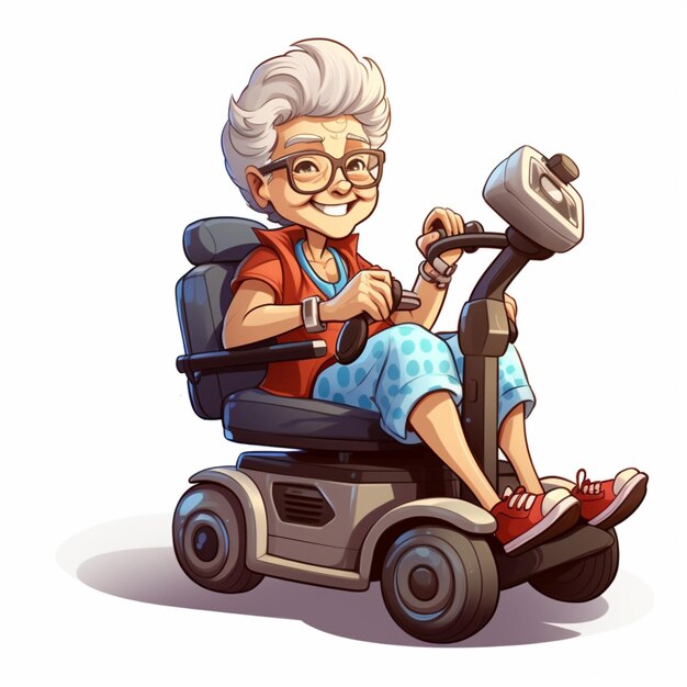 Photo woman in motorized wheelchair 2d cartoon illustraton