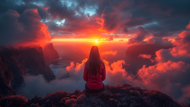 woman on the mountain by the ocean