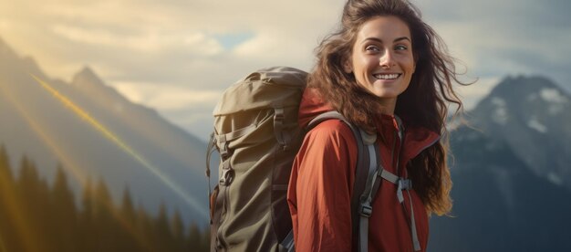 Woman in the mountains with backpack