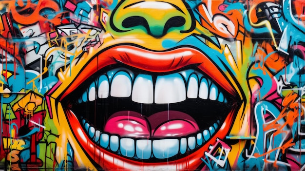 여성 입 그래피티 벽 추상적인 배경 현대 미술