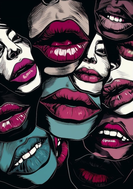 Photo woman mouth lipstick illustration female kiss lips abstract art poster element generative ai