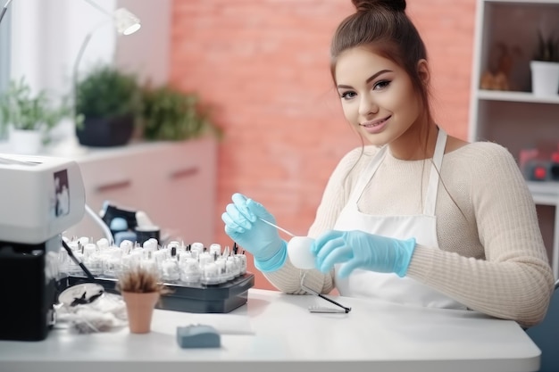 Woman nail master working at her workspace ai generated