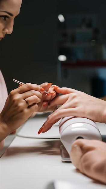 Photo woman in a nail salon receiving manicure by a beautician beauty treatment concept