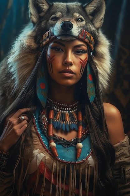 A woman in a native american indian costume