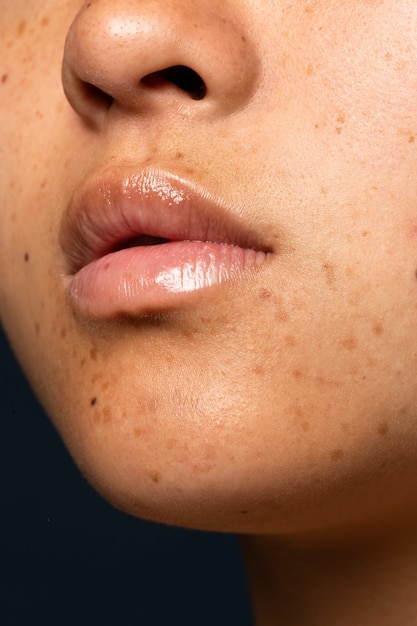 woman natural skin texture side view
