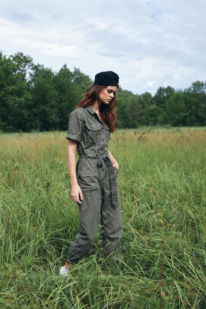 Woman on nature Grass fresh air travel