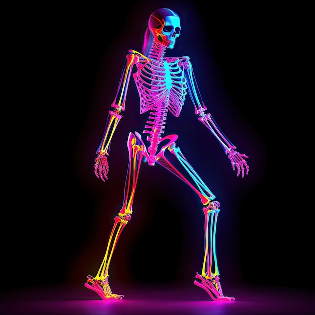 Woman in neon with light on her skeleton ai generated