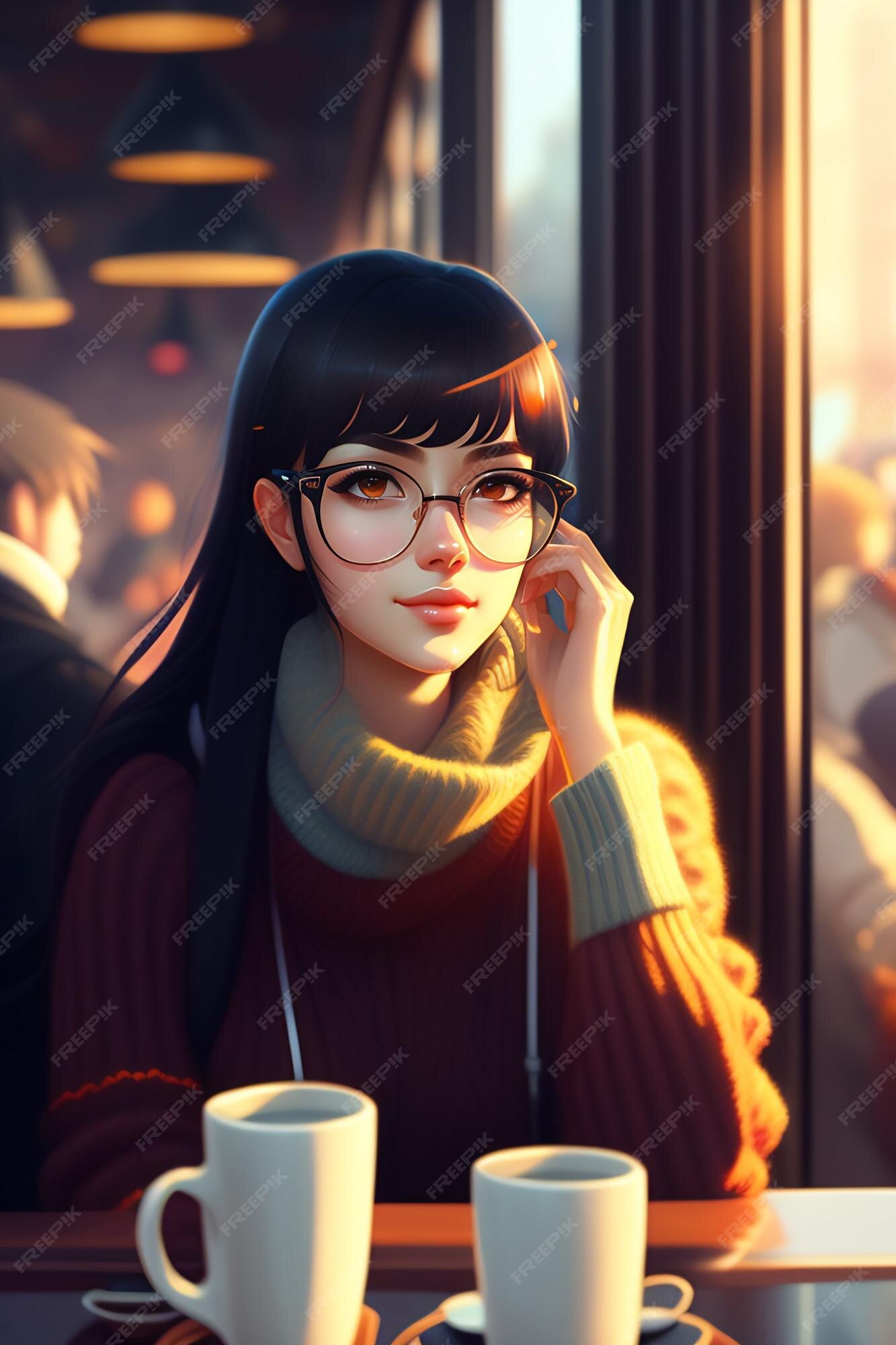 Download Cute Profile Anime Girl Drinking Coffee Pictures