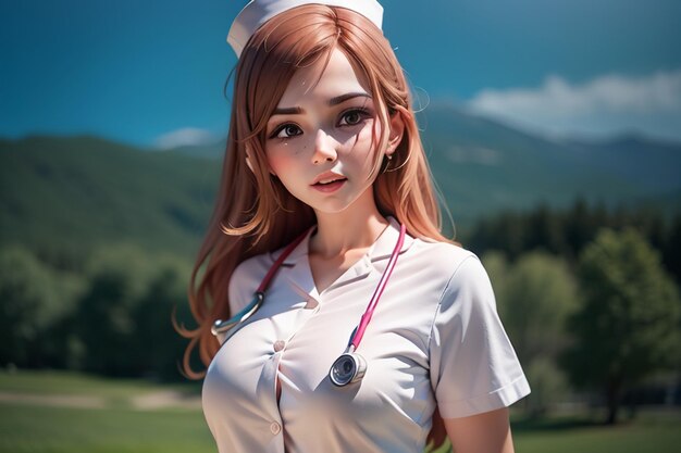 A woman in a nurse uniform with a stethoscope around her neck