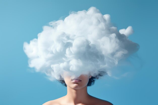 Photo woman obscured by cloud symbolizing mental health struggles