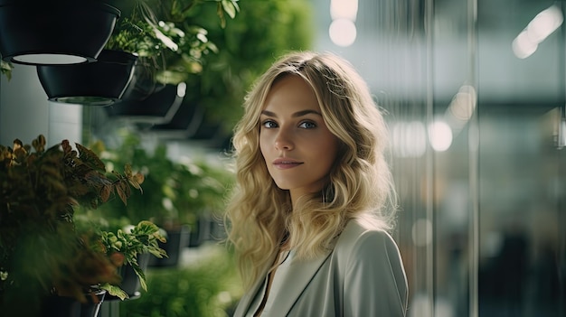 Woman Observing Plants in Greenhouse Earth Day