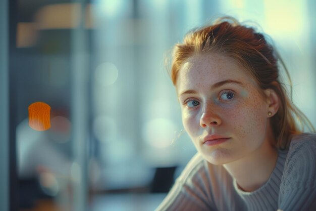 Photo woman observing street from window