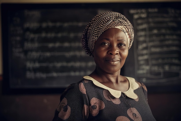 A woman old teacher photo with chalkboard background