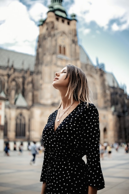 Woman in old town of Prague, Czech Republic